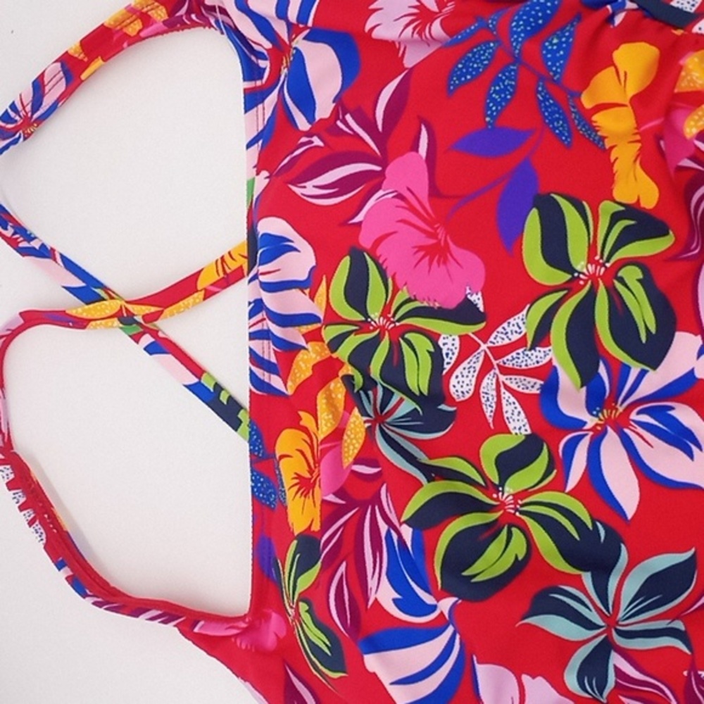 Sold! Caribbean Joe Tropical Print One Piece Swimsuit Red‎ 14 NWOT - Picture 2 of 13